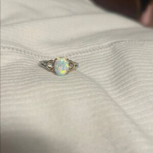 Elegant Opal Ring with Gold Heart Accents